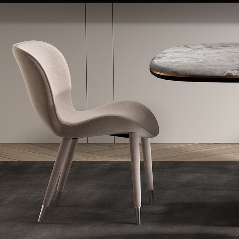 Silla de comedor de tela de lino de estilo moderno, silla de comedor con respaldo sólido y brazo para cocina