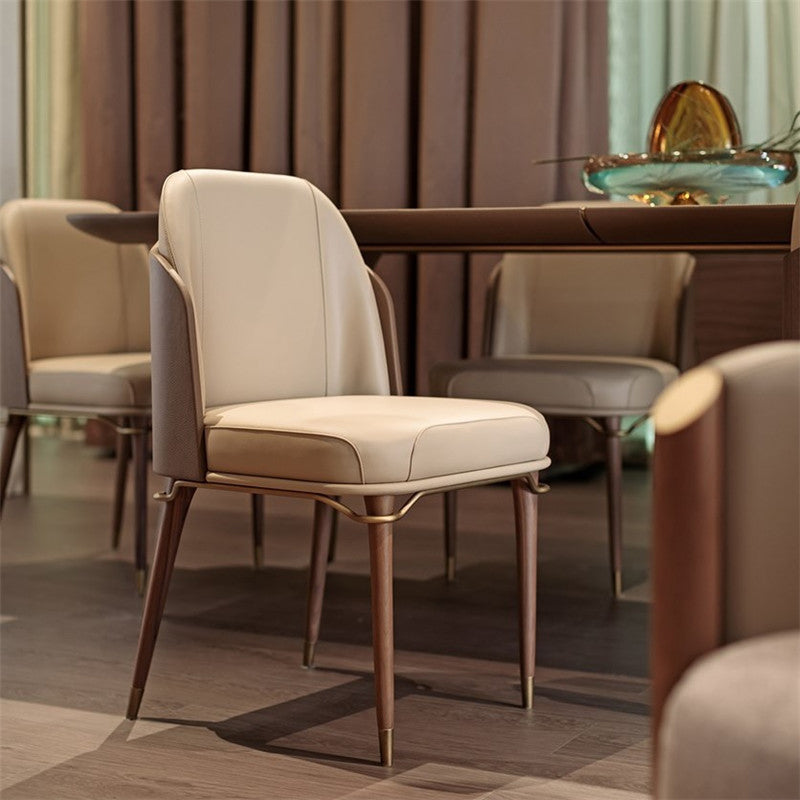 Sillas de comedor de cuero de estilo escandinavo, silla con respaldo sólido sin brazos y patas de madera