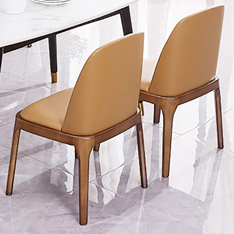 Silla de comedor de cuero industrial para restaurante, silla de comedor Parsons con patas de nogal