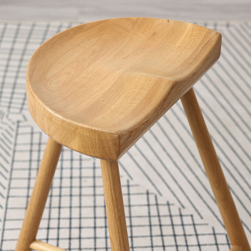 Taburete de bar contemporáneo, taburete de bar de madera clara sin respaldo con reposapiés
