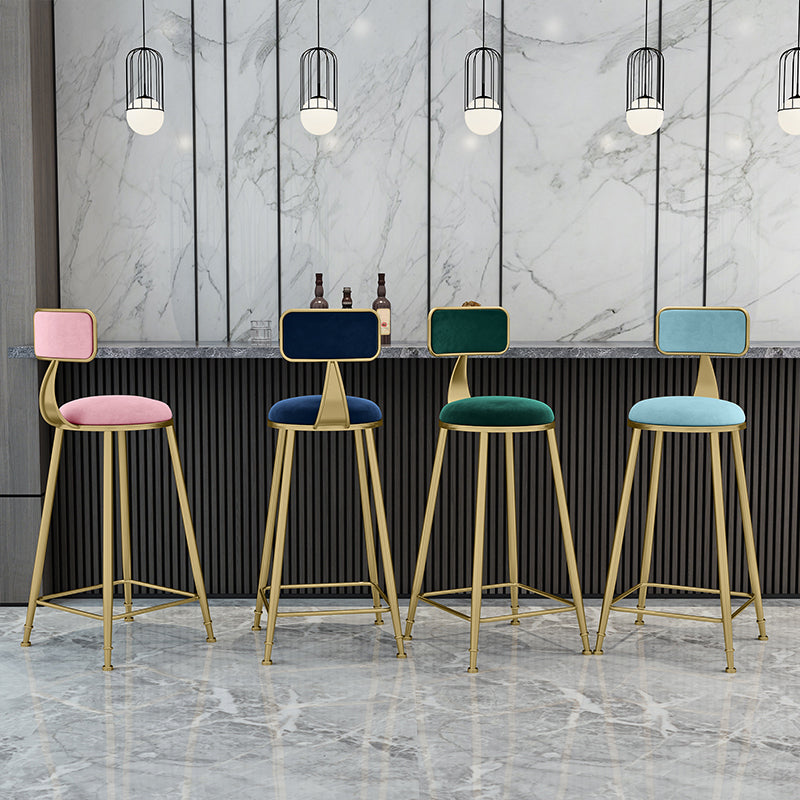 Glam Metal Upholstered Barstool Indoor Bar Stool With Cushion and Iron Legs