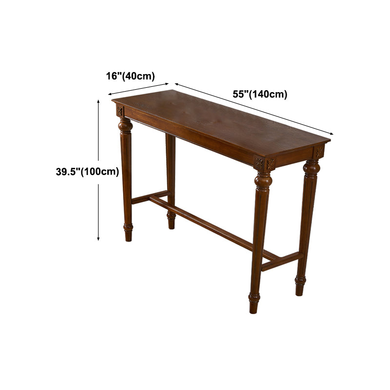 Brown Solid Wood Cocktail Bar Table Rectangle Footrest Indoor Bar/Dinette Table