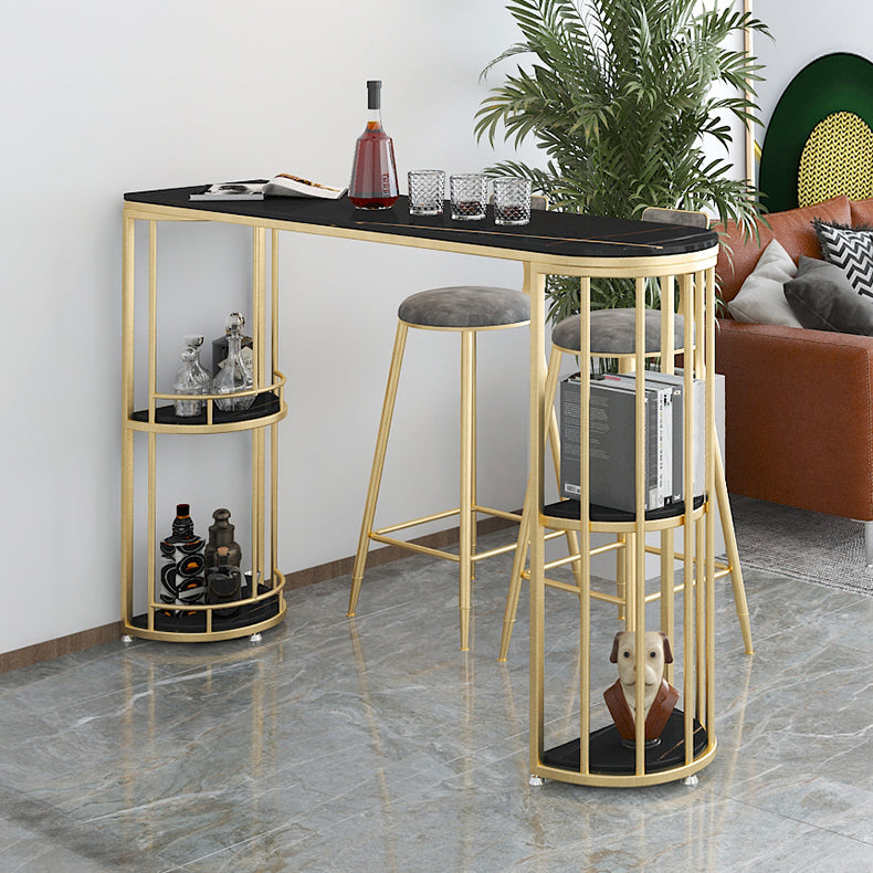 Modern Stone Storage Pub Height Dining Table Double Pedestal Indoor Bar Table, Only Table