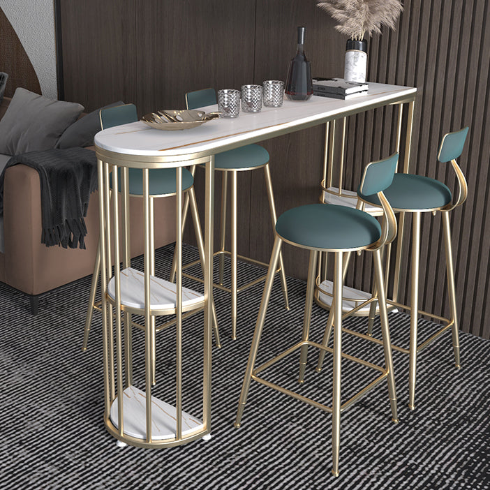 Modern Stone Storage Pub Height Dining Table Double Pedestal Indoor Bar Table, Only Table