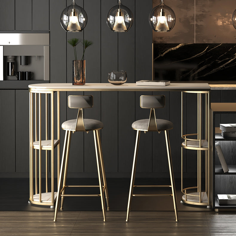 Modern Stone Storage Pub Height Dining Table Double Pedestal Indoor Bar Table, Only Table