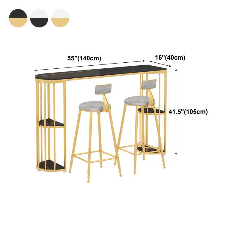 Modern Stone Storage Pub Height Dining Table Double Pedestal Indoor Bar Table, Only Table