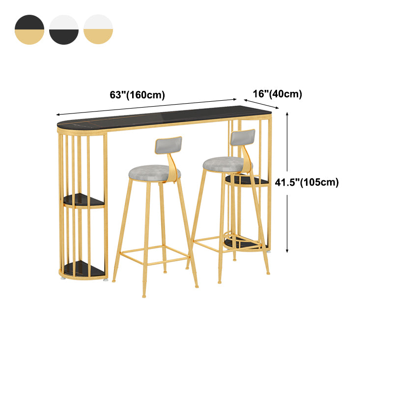 Modern Stone Storage Pub Height Dining Table Double Pedestal Indoor Bar Table, Only Table