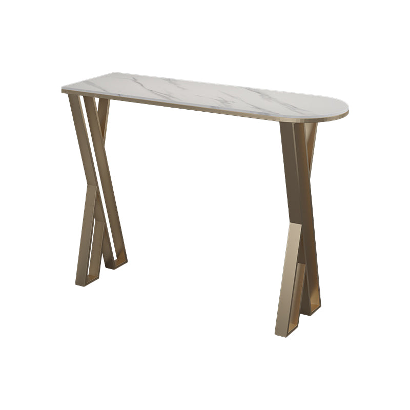 Glam Stone Pub Bar Table Indoor Gold Iron Bar Dining Table with Double Pedestal