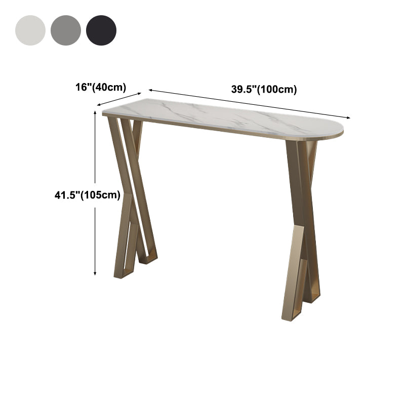 Mesa de barra de pub Glam Stone Mesa de comedor de barra de hierro de oro interior con pedestal doble