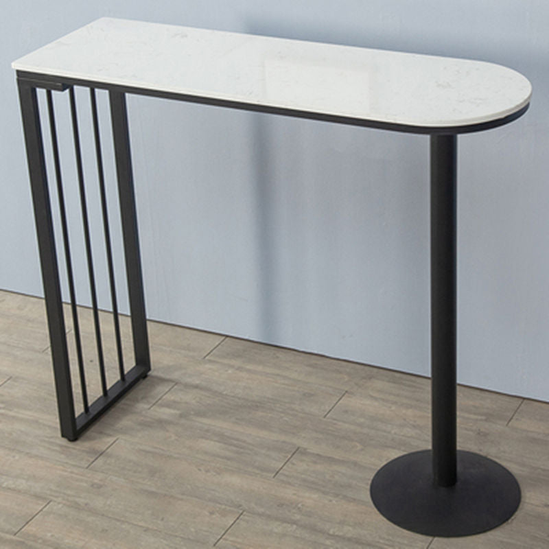 Glam White Faux Marble Pub Bar Table Indoor Iron Bar Dining Table with Double Pedestal