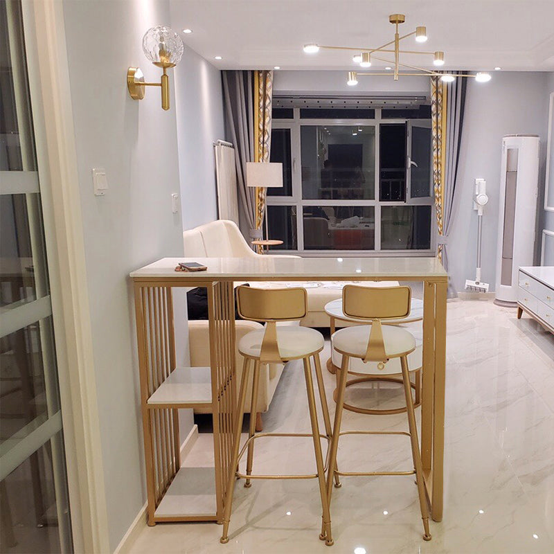 Tavolo da bar in glam rettangole in falda marmo di ferro doppio piedistallo tavolo da pranzo con scaffale