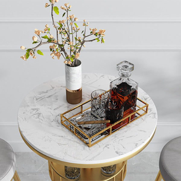 Glam Faux Marble Bistro Table Indoor Iron Single Pedestal Bar Dining Table Fixed Table
