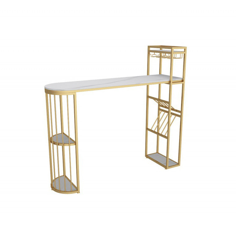 Glam Iron Bar Table Faux Marble White Specialty Top 41.3"H Bistro Table
