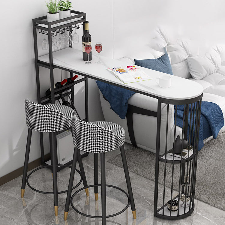 Glam Iron Bar Table Faux Marble White Specialty Top 41.3"H Bistro Table