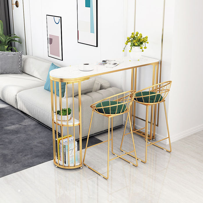 Rounded Corners Top Cocktail Bar Table Industrial Style 42-inch Height Gold Base Bar Table