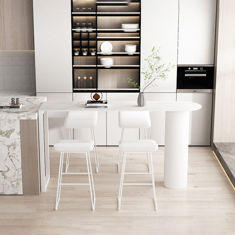 Round Corners Stone Top Bar Table Metal Base Pub Table for Kitchen