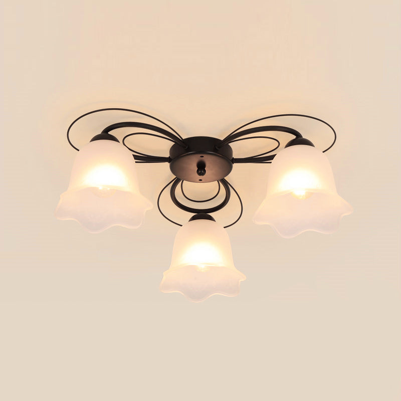 Black Shaded Semi Flush Mount Light Simple-Style Glass Living Room Ceiling Light