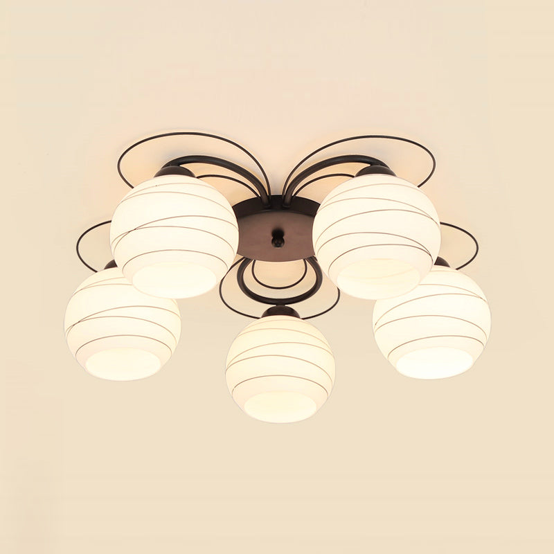 Black Shaded Semi Flush Mount Light Simple-Style Glass Living Room Ceiling Light