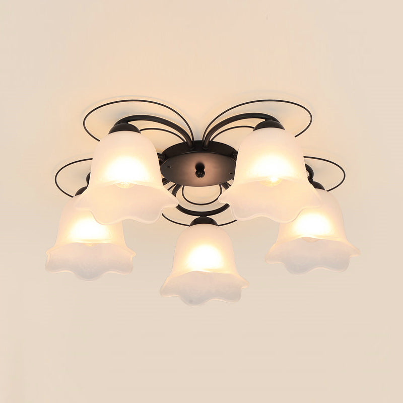 Black Shaded Semi Flush Mount Light Simple-Style Glass Living Room Ceiling Light
