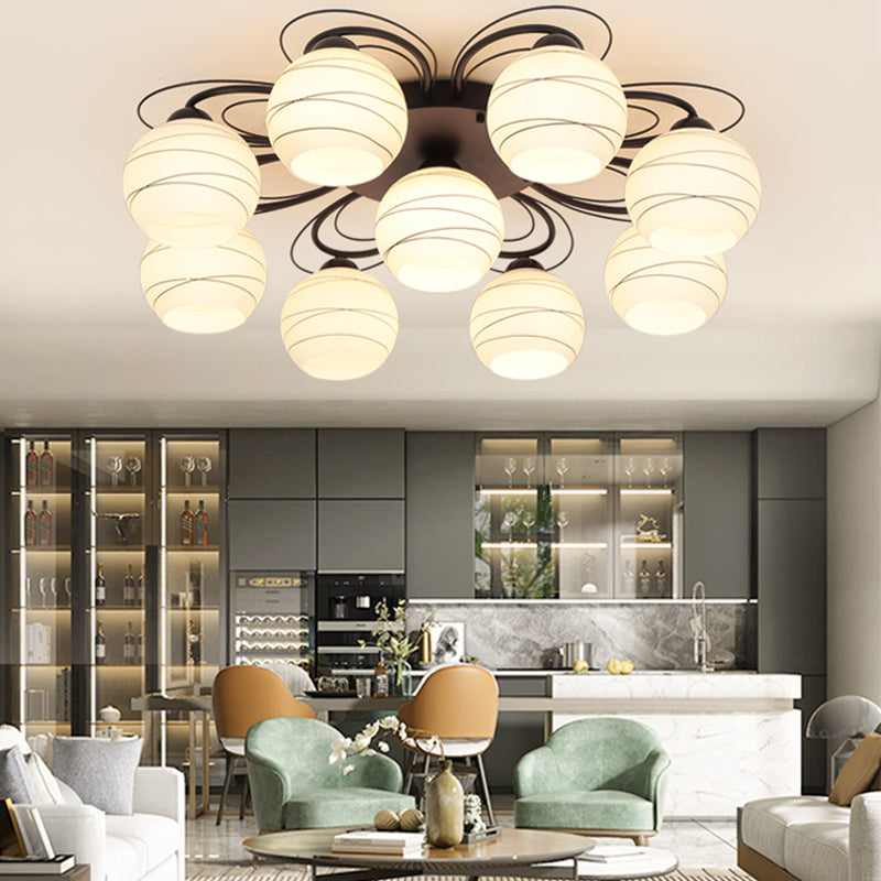 Black Shaded Semi Flush Mount Light Simple-Style Glass Living Room Ceiling Light