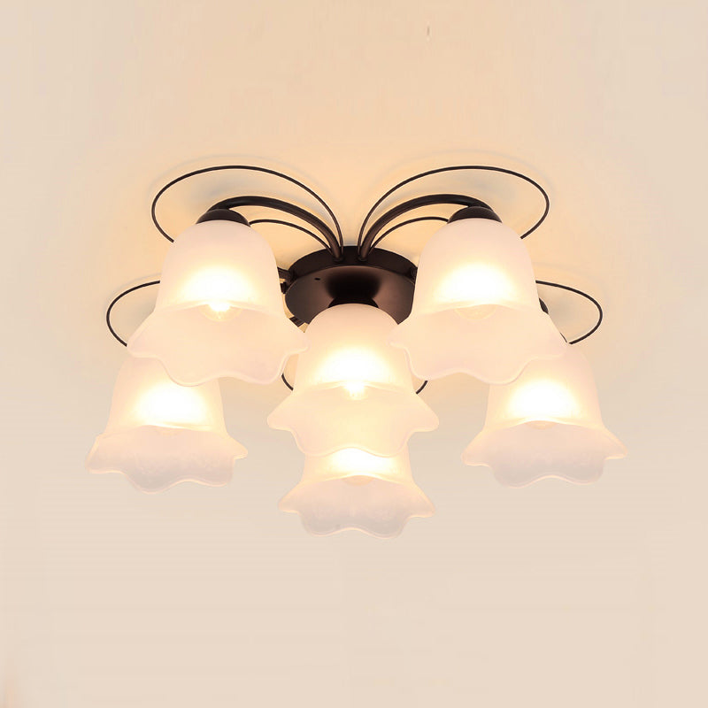 Black Shaded Semi Flush Mount Light Simple-Style Glass Living Room Ceiling Light