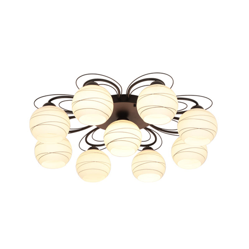 Black Shaded Semi Flush Mount Light Simple-Style Glass Living Room Ceiling Light