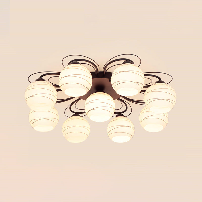 Black Shaded Semi Flush Mount Light Simple-Style Glass Living Room Ceiling Light