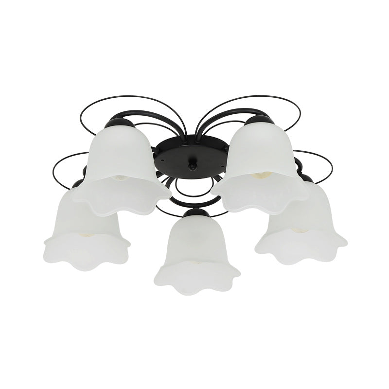 Black Shaded Semi Flush Mount Light Simple-Style Glass Living Room Ceiling Light