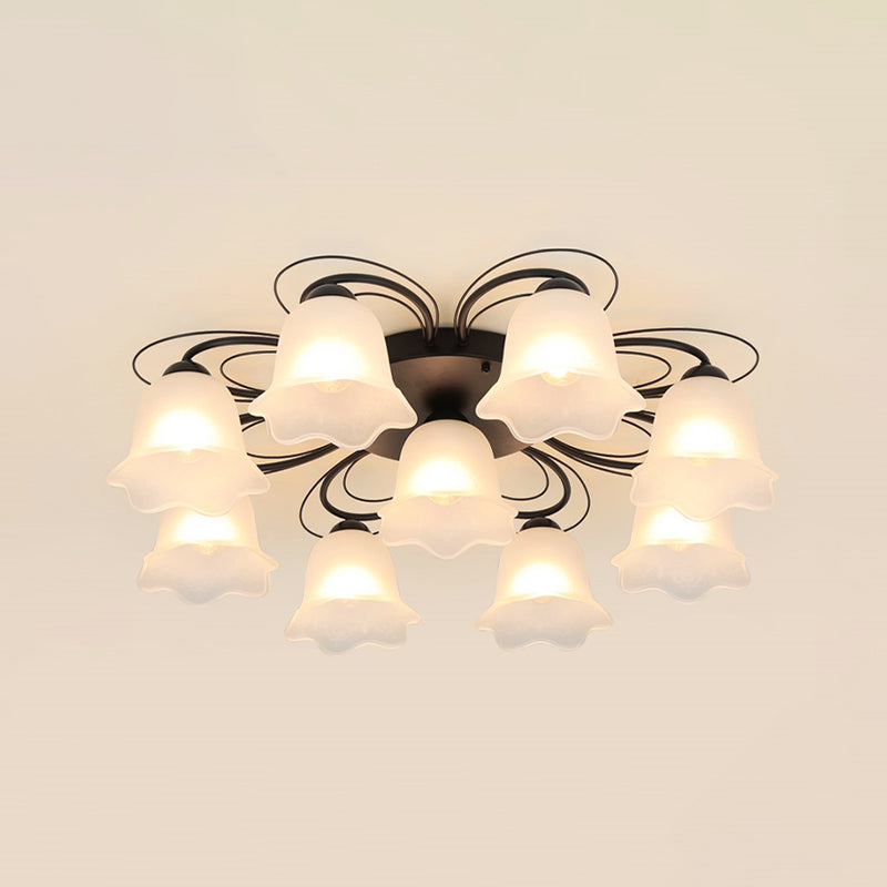 Black Shaded Semi Flush Mount Light Simple-Style Glass Living Room Ceiling Light