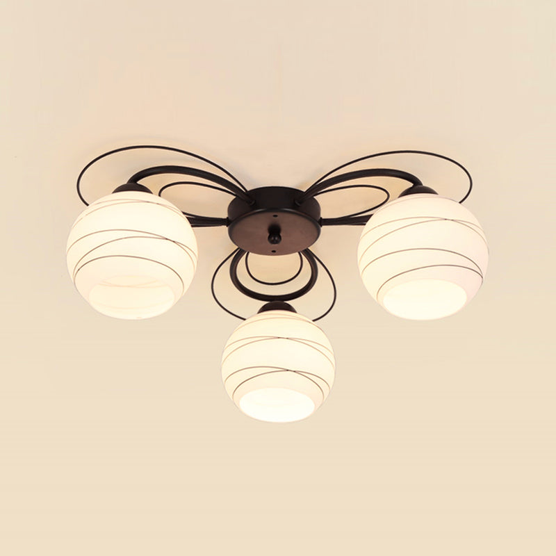 Black Shaded Semi Flush Mount Light Simple-Style Glass Living Room Ceiling Light