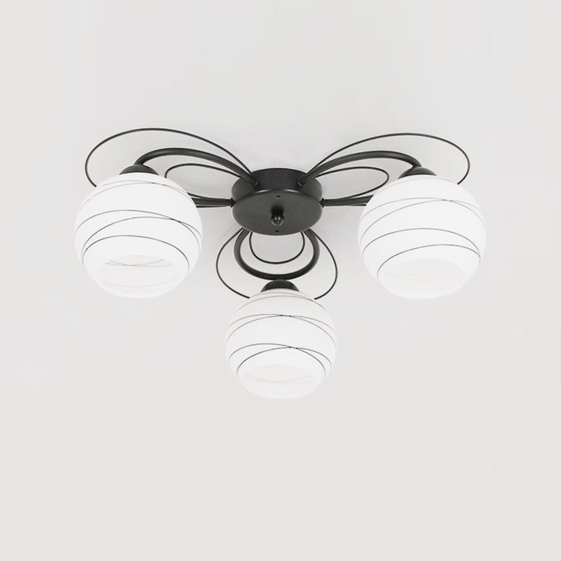 Black Shaded Semi Flush Mount Light Simple-Style Glass Living Room Ceiling Light