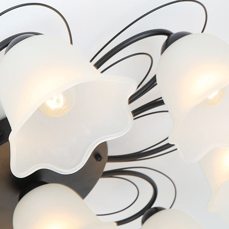 Black Shaded Semi Flush Mount Light Simple-Style Glass Living Room Ceiling Light