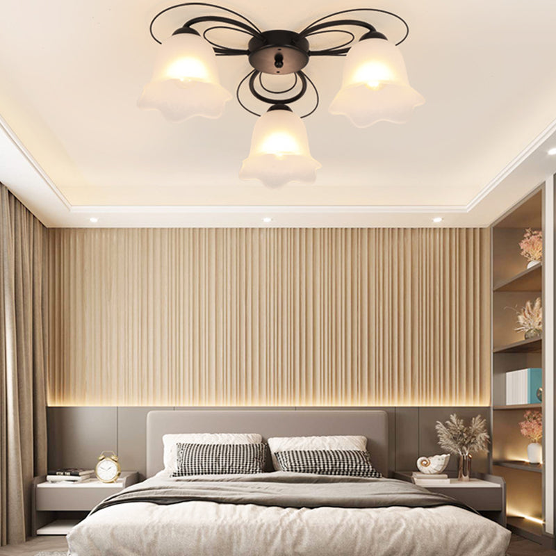 Black Shaded Semi Flush Mount Light Simple-Style Glass Living Room Ceiling Light