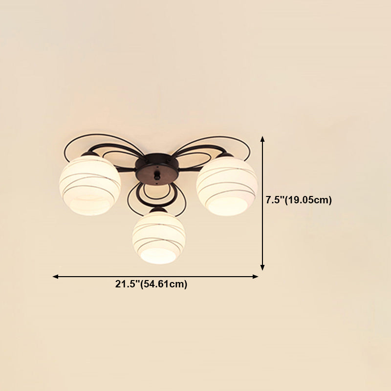 Black Shaded Semi Flush Mount Light Simple-Style Glass Living Room Ceiling Light