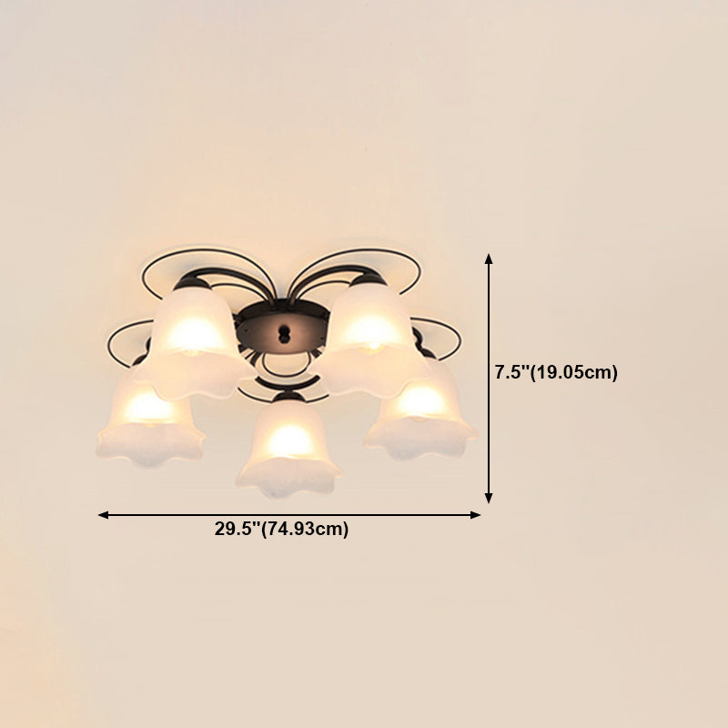 Black Shaded Semi Flush Mount Light Simple-Style Glass Living Room Ceiling Light