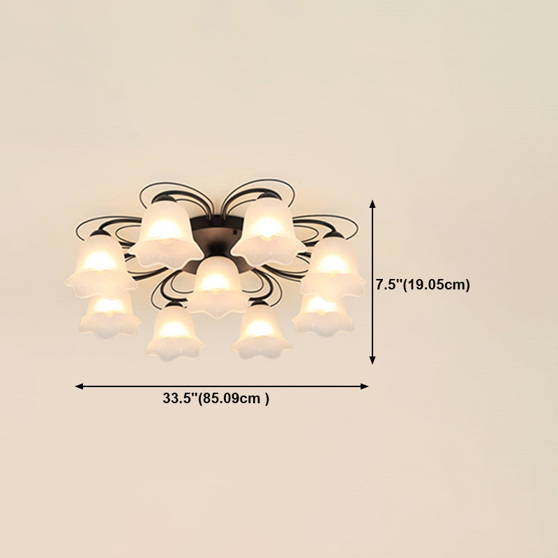 Black Shaded Semi Flush Mount Light Simple-Style Glass Living Room Ceiling Light