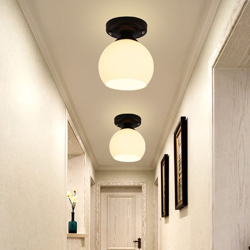 Glass Shade Semi Flush Mount Light Modern Aisle Semi Flush Mount Ceiling Lighting in Black