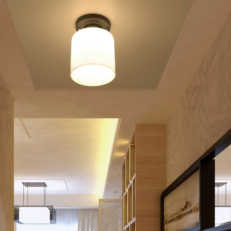 Glass Shade Semi Flush Mount Light Modern Aisle Semi Flush Mount Ceiling Lighting in Black