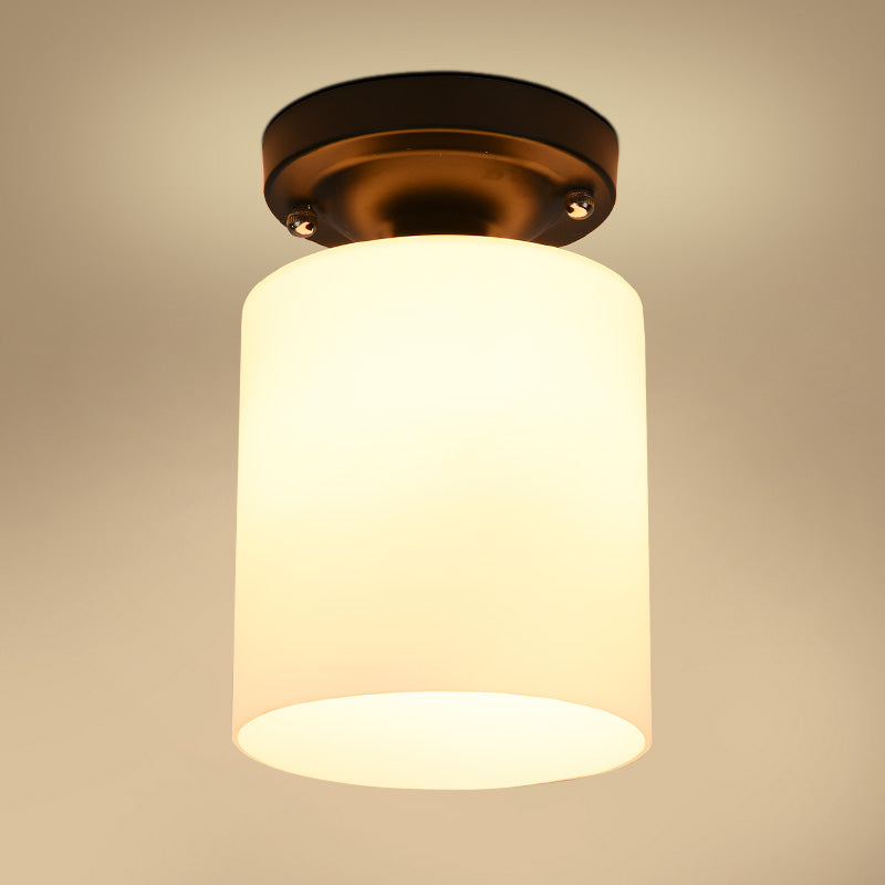 Glass Shade Semi Flush Mount Light Modern Aisle Semi Flush Mount Ceiling Lighting in Black