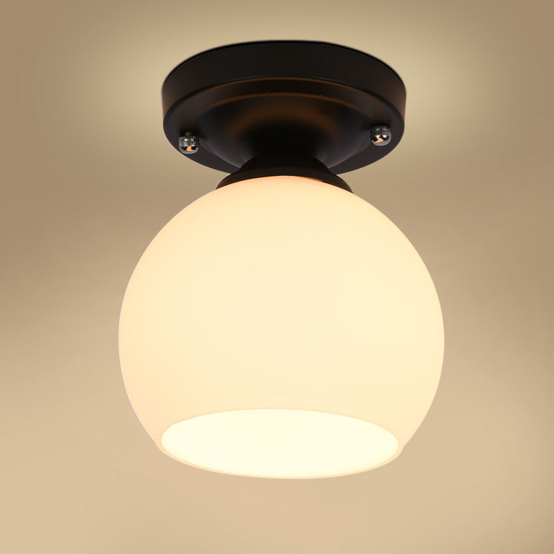 Glass Shade Semi Flush Mount Light Modern Aisle Semi Flush Mount Ceiling Lighting in Black