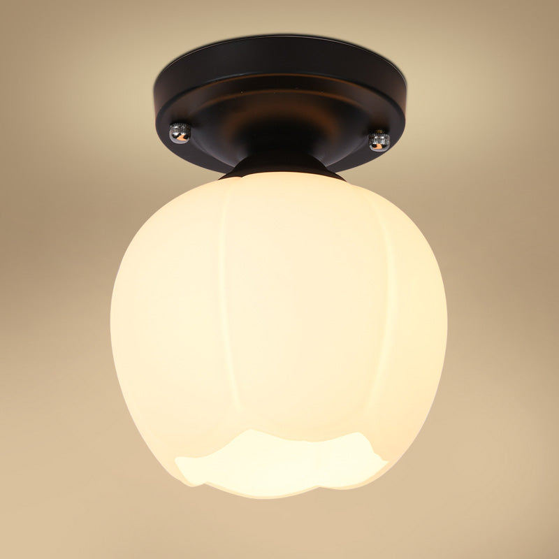 Glass Shade Semi Flush Mount Light Modern Aisle Semi Flush Mount Ceiling Lighting in Black
