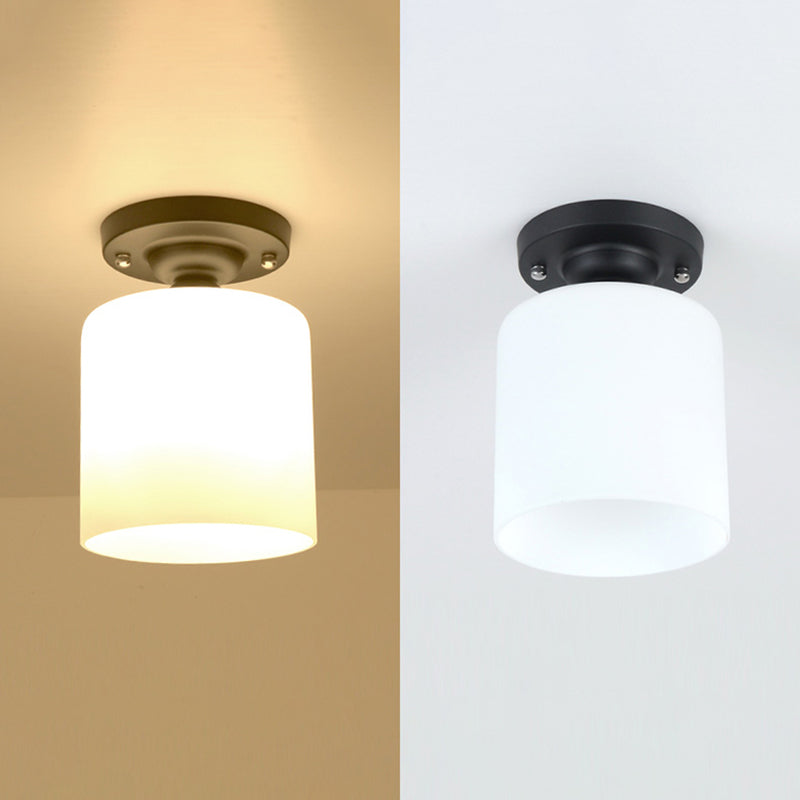 Glass Shade Semi Flush Mount Light Modern Aisle Semi Flush Mount Ceiling Lighting in Black