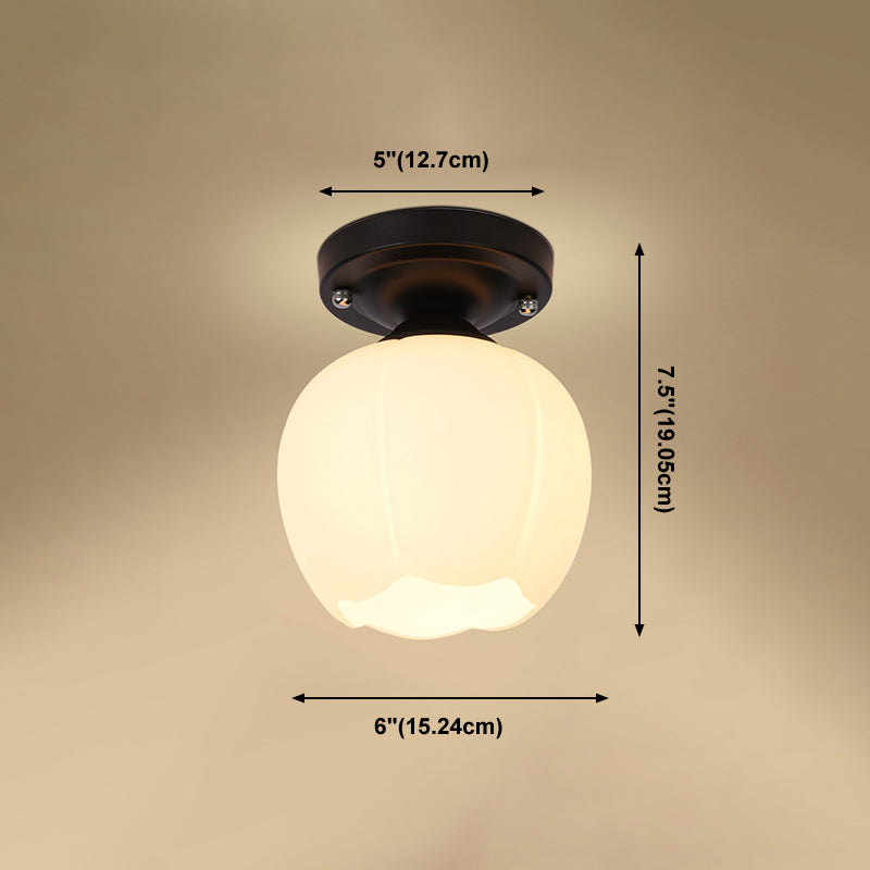 Glass Shade Semi Flush Mount Light Modern Aisle Semi Flush Mount Ceiling Lighting in Black
