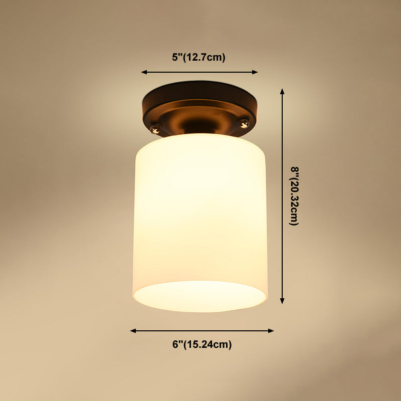 Glass Shade Semi Flush Mount Light Modern Aisle Semi Flush Mount Ceiling Lighting in Black