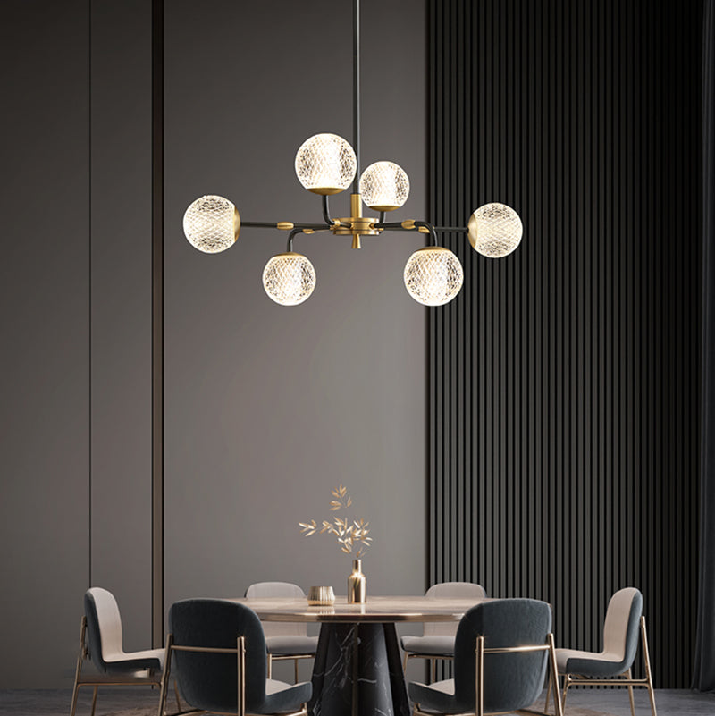 Contemporary Brass Glass Ball Chandelier Black Hanging Pendant for Bedroom