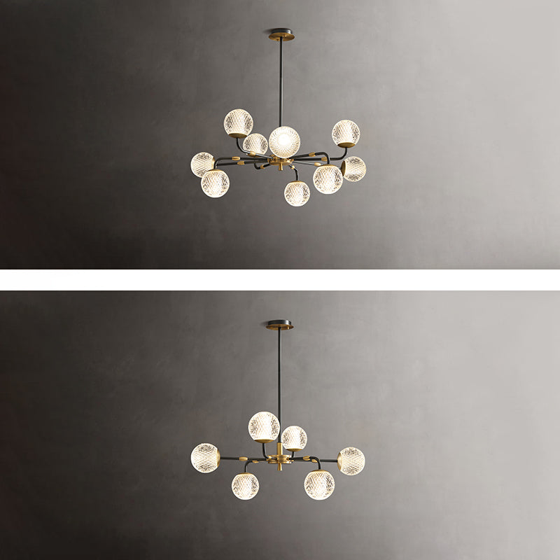 Contemporary Brass Glass Ball Chandelier Black Hanging Pendant for Bedroom