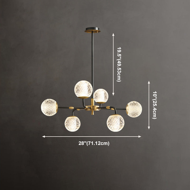 Contemporary Brass Glass Ball Chandelier Black Hanging Pendant for Bedroom