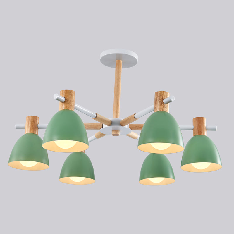 Dome Chandelier Pendant Light Modern Nordic Metal Hanging Hang Fixture with Wood