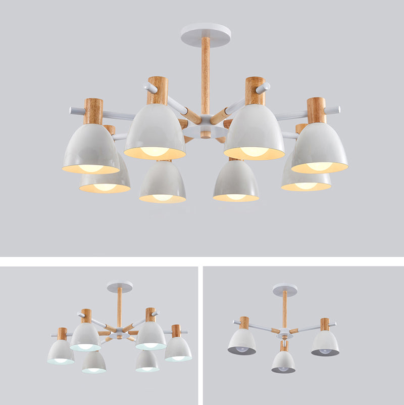 Dome Chandelier Pendant Light Modern Nordic Metal Hanging Hang Fixture with Wood