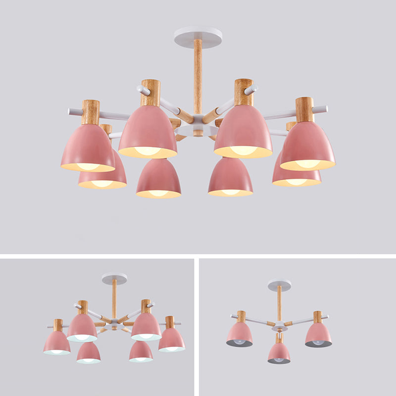 Dome Chandelier Pendant Light Modern Nordic Metal Hanging Hang Fixture with Wood